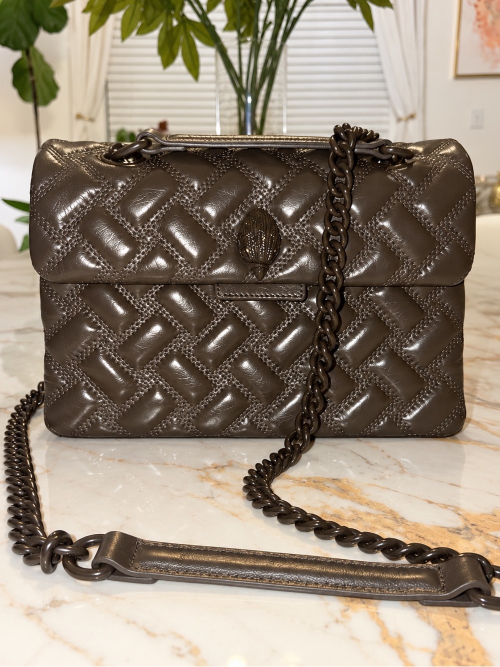 Kurt Geiger Kensington Drench Dark Brown Medium Leather Bag NWT